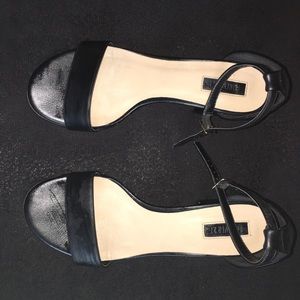 ‘Black leather block heel’